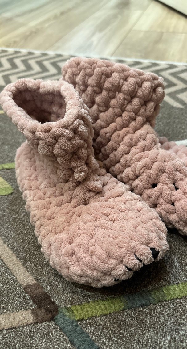 Kız Çocukları İçin Pembe Örgü Ev Terliği - Görsel 4