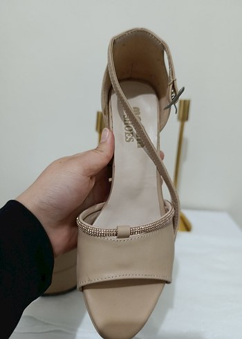 Bej Platform Topuklu Kadın Abiye Ayakkabı - Görsel 3