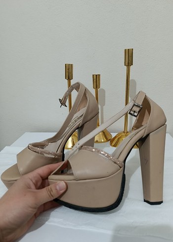 Bej Platform Topuklu Kadın Abiye Ayakkabı - Görsel 2