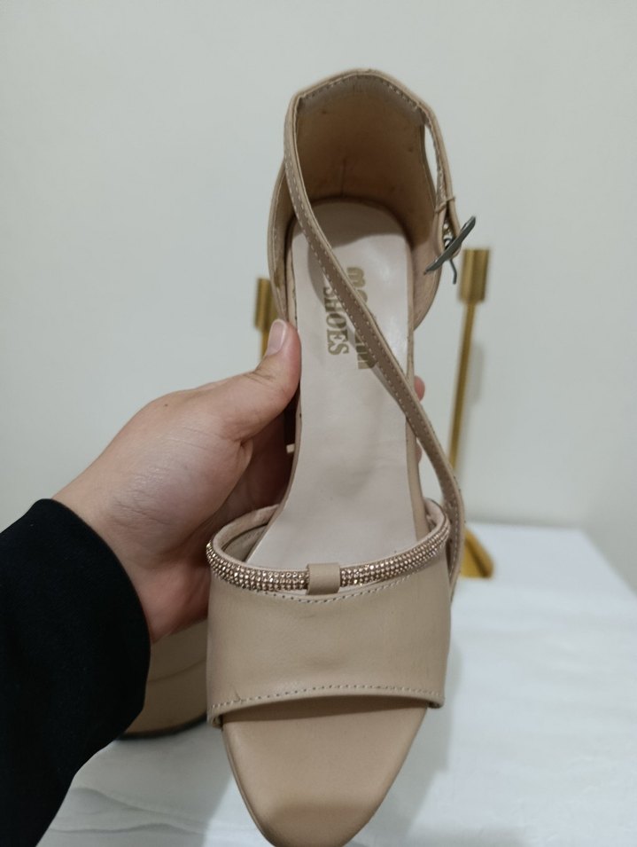 Bej Platform Topuklu Kadın Abiye Ayakkabı - Görsel 3