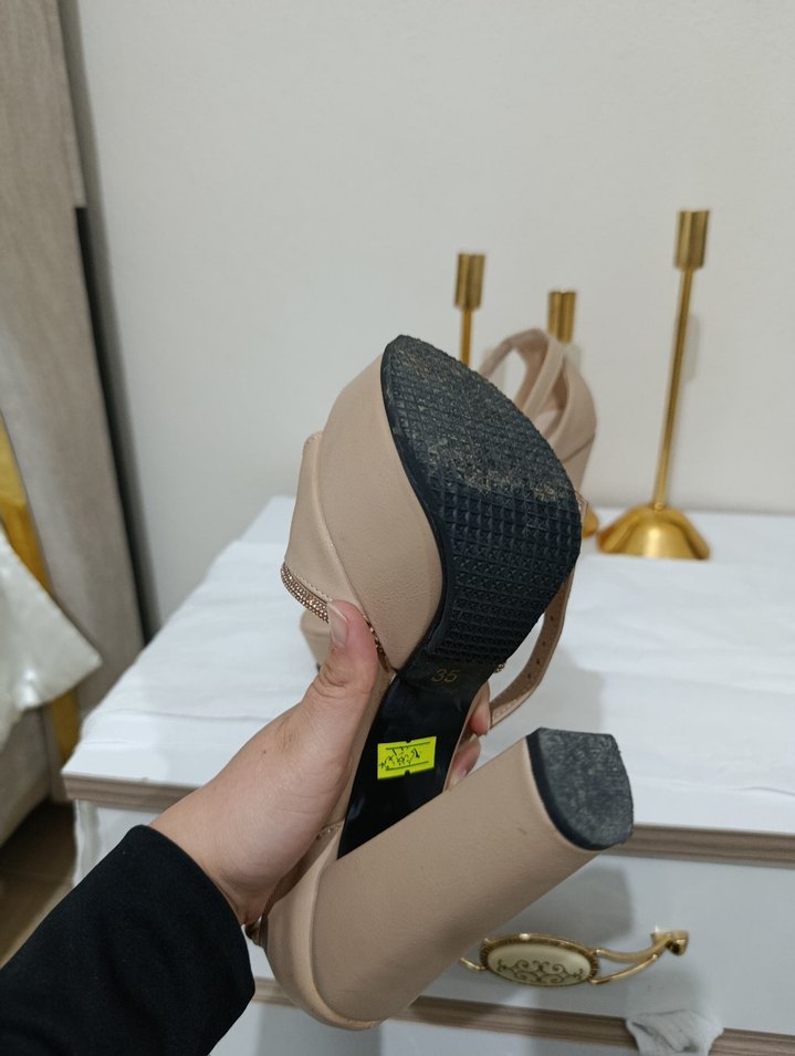 Bej Platform Topuklu Kadın Abiye Ayakkabı - Görsel 4