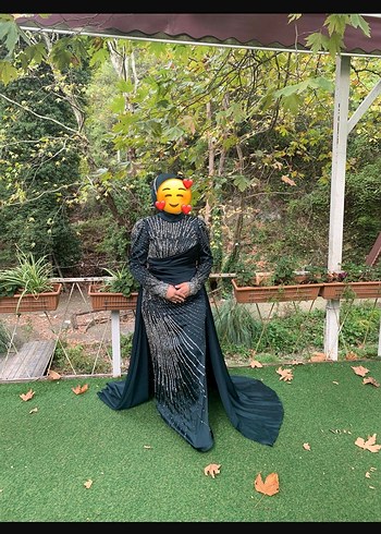 Yeşil Uzun Drapeli Gotik Abiye