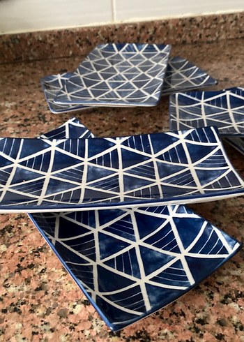 Lacivert Geometrik Desenli Modern Tabaklar - Görsel 2