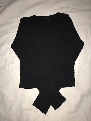 xs Beden Siyah v yaka crop bluz