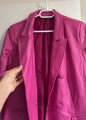 Trendyol & Milla Pembe Deri Midi Blazer Ceket