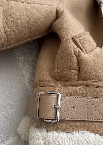 Kürklü Süet Bej Kadın Ceket - Görsel 4