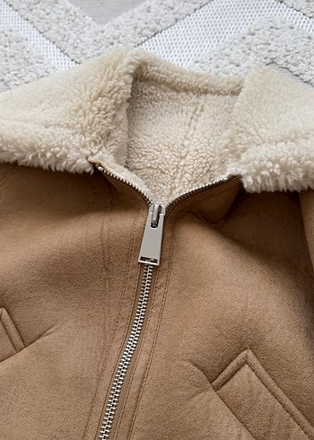 Kürklü Süet Bej Kadın Ceket - Görsel 3
