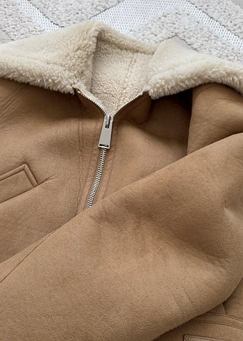 Kürklü Süet Bej Kadın Ceket - Görsel 2