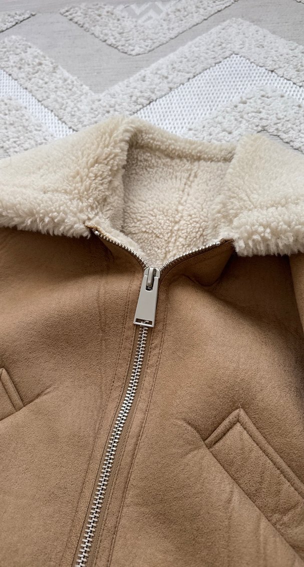 Kürklü Süet Bej Kadın Ceket - Görsel 3
