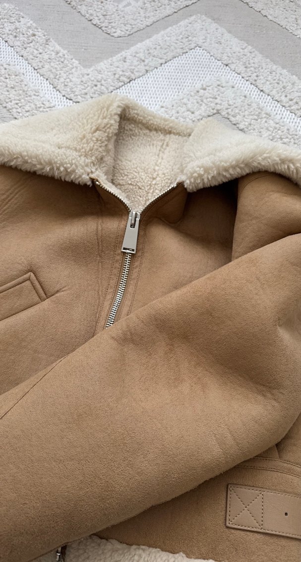 Kürklü Süet Bej Kadın Ceket - Görsel 2