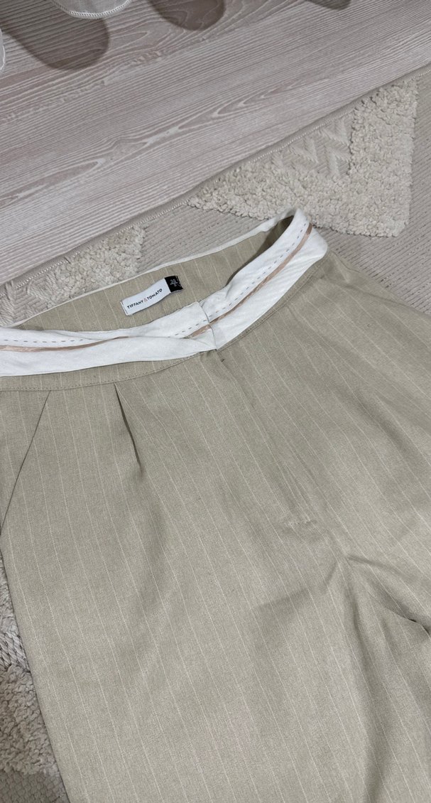 Bej Kemerli Kadın Keten Pantolon - Görsel 2