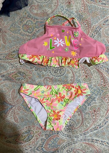 Renkli Çiçek Desenli Kız Bikini