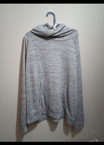Gri Kadın Yüksek Yakalı Triko Sweatshirt