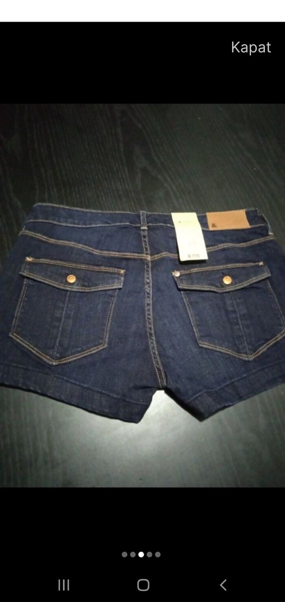 Düğmeli Lacivert Kadın Kısa Kot Şort - Görsel 3