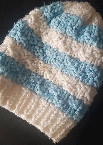 Mavi Beyaz Örgü Kadın Bere - Görsel 2