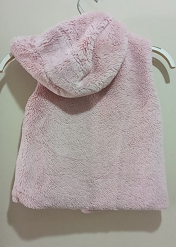 5 Yaş Beden pembe Renk Kız Çocuk Pembe Kapüşonlu Peluş Yelek