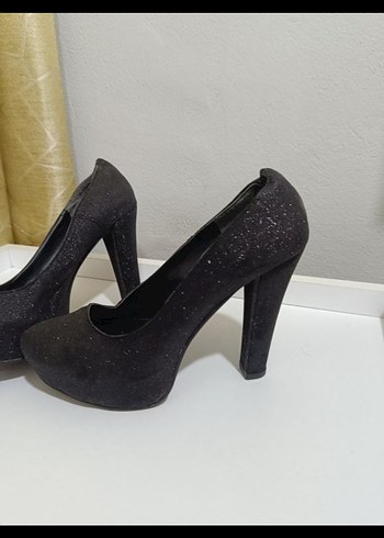 Diğer Siyah Simli Stiletto Topuklu Kadın Ayakkabı