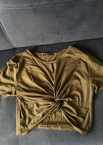Addax Bağcıklı Haki Crop Top
