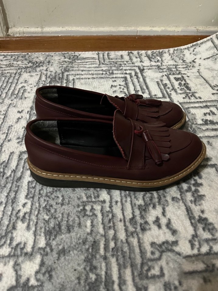 Kız Çocuk Bordo Deri Püsküllü Loafer - Görsel 2