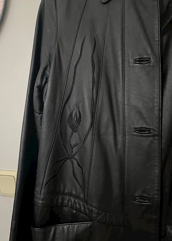 Düğmeli Siyah Deri Kadın Ceket - Görsel 2