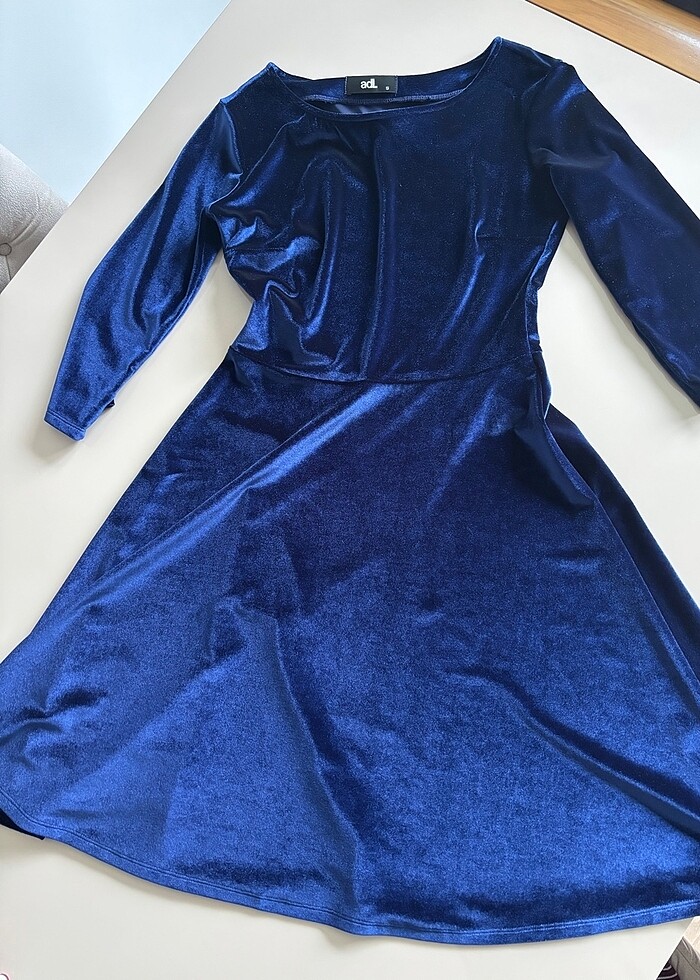 Lacivert kadife elbise adl - Görsel 4