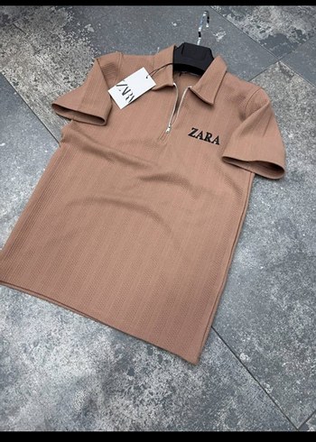 Zara Kahverengi Fermuarlı Polo Tişört