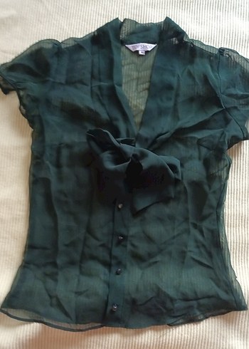 Kısa Kollu,Yeşil ,Kadın Sifon Gömlek Top Shop small beden