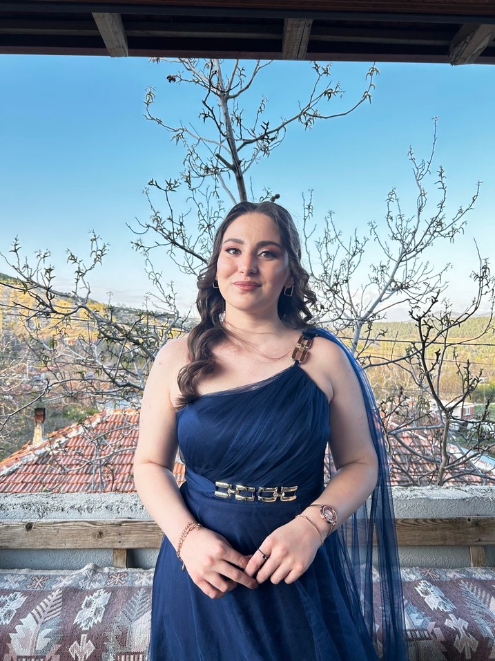 Lacivert Drapeli Uzun Abiye Elbise - Görsel 3