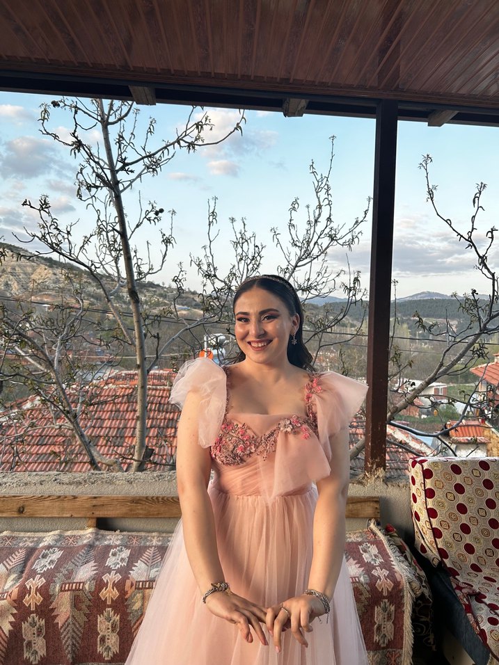 Pembe Bohem Nakışlı Uzun Abiye Elbise - Görsel 4