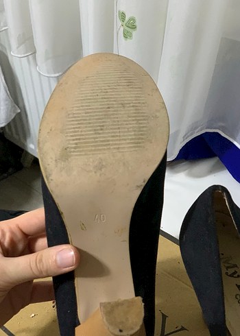 Siyah Süet Blok Topuklu Kadın Stiletto - Görsel 4