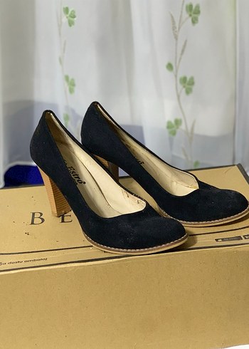 Siyah Süet Blok Topuklu Kadın Stiletto - Görsel 2