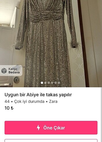 44 Beden gri Renk Uygun bir Abiye ile takas yapılır