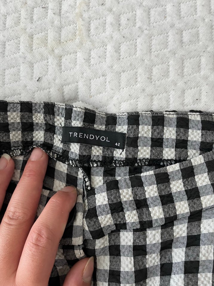 Kadın Ekose Yüksek Bel Mini Şort - Görsel 2