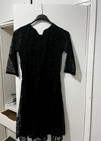 Dantel Detaylı Siyah Midi Gotik Elbise - Görsel 3