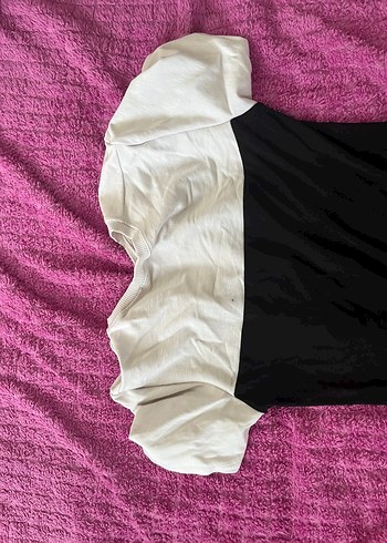 Beyaz Siyah Drapeli Midi Elbise - Görsel 4