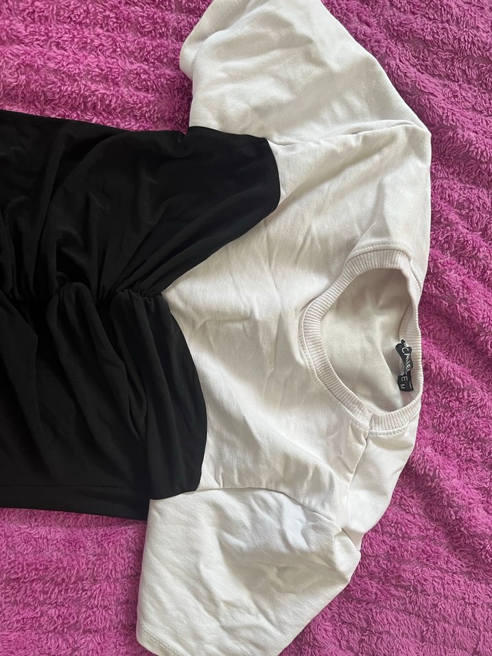 Beyaz Siyah Drapeli Midi Elbise - Görsel 3