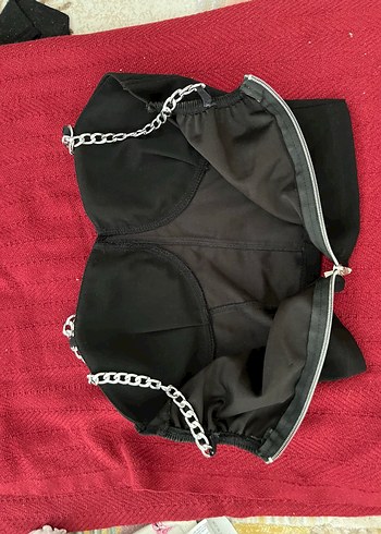 Zincir Detaylı Siyah Straplez Bustiyer - Görsel 3