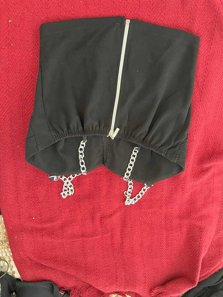 Zincir Detaylı Siyah Straplez Bustiyer - Görsel 2