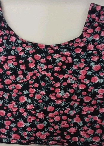 Pembe Çiçekli Kısa Kollu Mini Bluz - Görsel 2