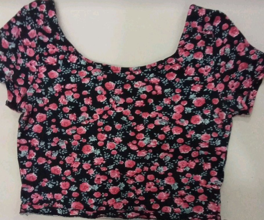 Pembe Çiçekli Kısa Kollu Mini Bluz - Görsel 2