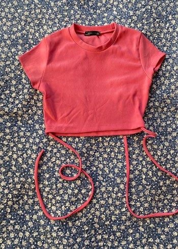 Pembe Kısa Kollu Crop Top