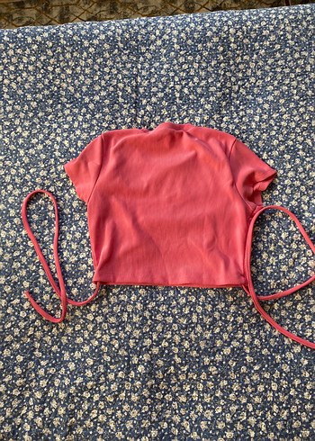 l Beden Pembe Kısa Kollu Crop Top