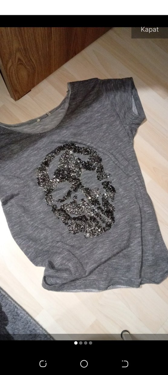 Kadın Gri Payetli Rock Punk Tişört - Görsel 2