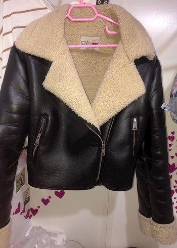 Siyah Kürklü Deri Kadın Biker Ceket - Görsel 2