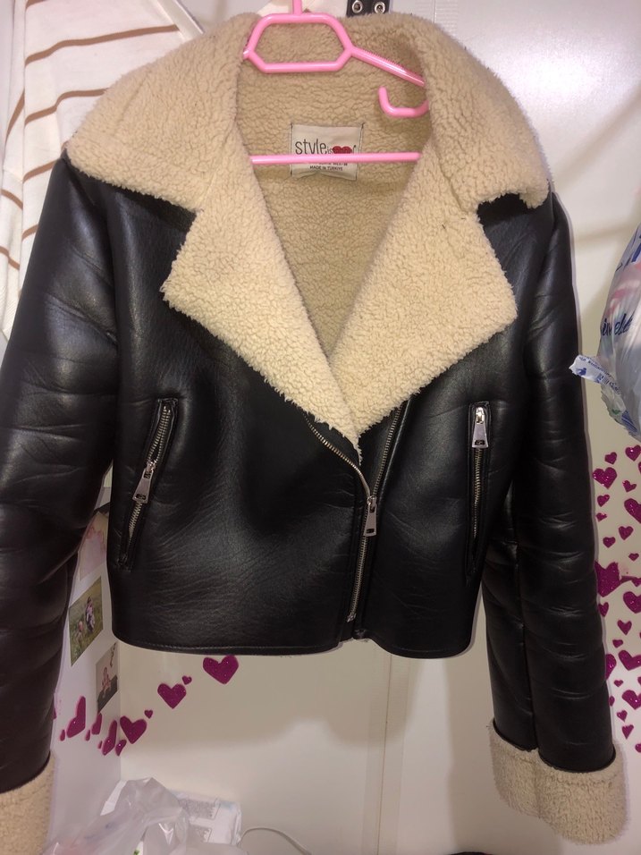 Siyah Kürklü Deri Kadın Biker Ceket - Görsel 2