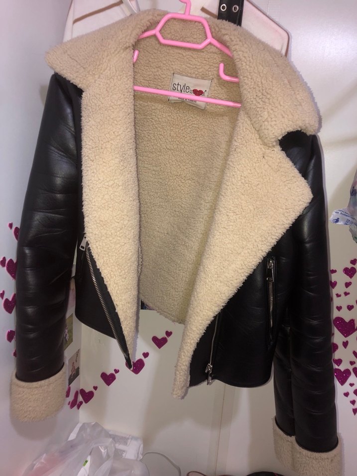 Siyah Kürklü Deri Kadın Biker Ceket - Görsel 3