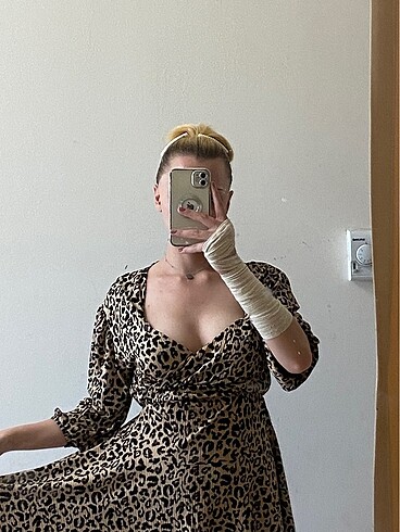 Leopar mini elbise