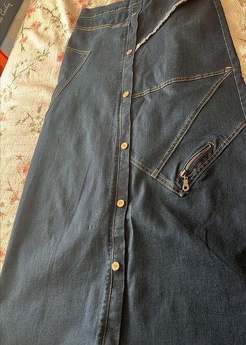 m Beden Düğmeli Uzun Mavi Denim Etek