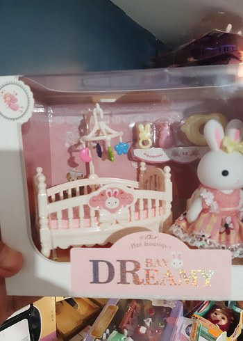 Beden Sylvanian Families tarzı Bay Dreamy Sevimli Tavşan Beşik Seti