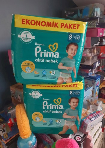 6 Beden: 16+ kg Beden Prima Bebek Bezi 8 No 31×2=62 Adet 2 paket